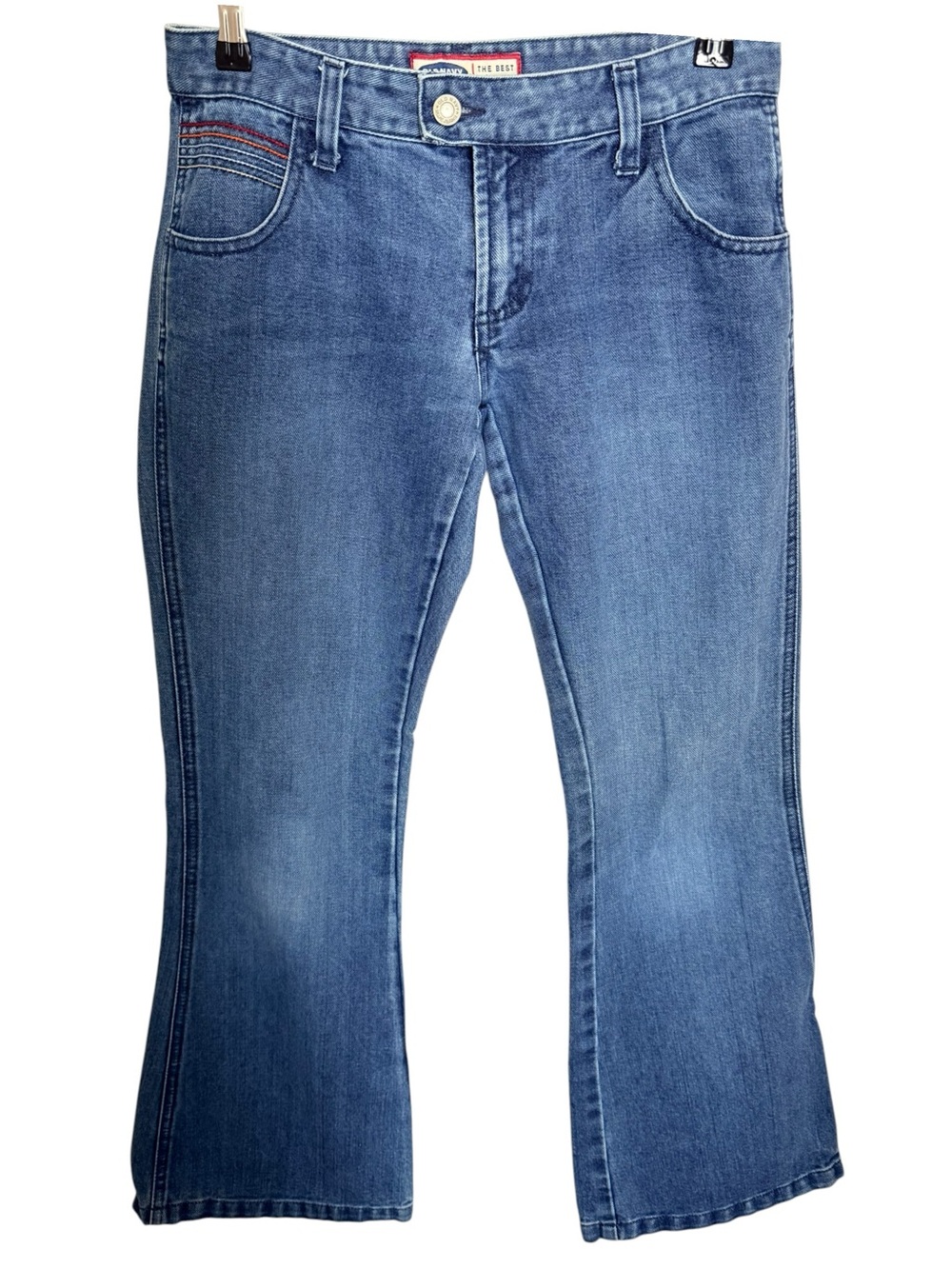 Vintage Y2K Old Navy Flare Jeans Women’s Size 4 Retro Rainbow Stitch Denim - Picture 2 of 10